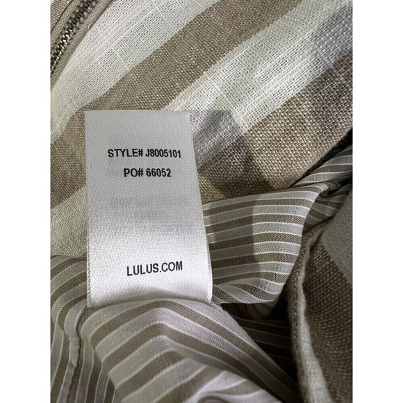 Lulu’s Vacation Signature Taupe and Ivory Striped Belted Moto Jacket Large - Picture 14 of 16